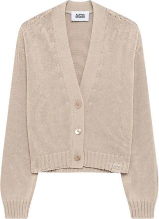 Alpha Studio V-Neck Gebreid Vest met Knopen - Dames - Vesten - Beige - S - Truien & Vesten