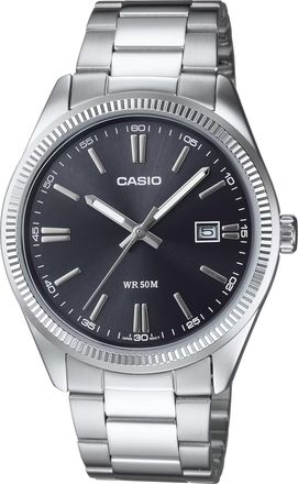 Casio Mens Silver Analog Watch Black Dial Stainless Steel Bracelet - MTP-1302D-1A1V