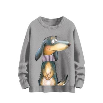 Generic Fashionable Mens Jumper Funny Jumper with Dog Print Winter Jumpsuit Men, gray, 3XL