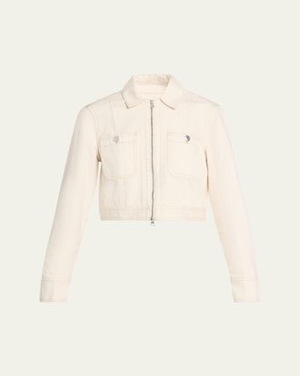 Veronica Beard Patty Cropped Denim Moto Jacket