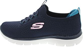 Skechers Womens Summits Top Player Sneaker, Navy Knit Teal Pink Trim, 8 UK