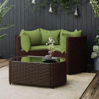 vidaXL Set Muebles De Jard&iacute;n 4 Piezas Y Cojines Rat&aacute;n Sint&eacute;tico Marr&oacute;n Vidaxl