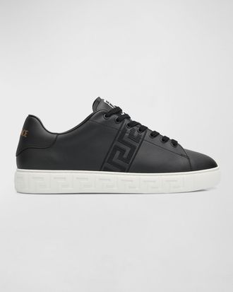 Versace Mens La Greca Leather Low-Top Sneakers