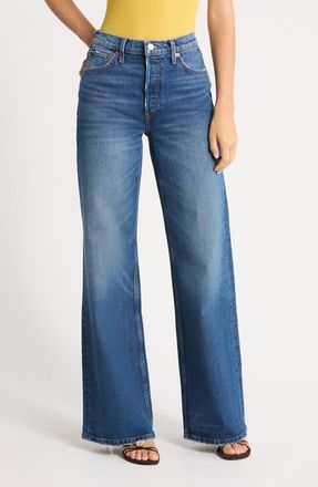 Re/Done High Waist Wide Leg Jeans in Night Bird Blue at Nordstrom, Size 28