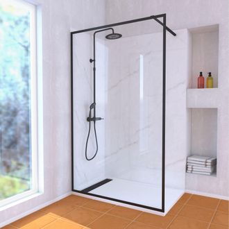 Aurlane Mampara De Ducha 120x200 Perfil Negro + Plato De Ducha Blanco 80x120 + Columna De Ducha Mec&aacute;nica
