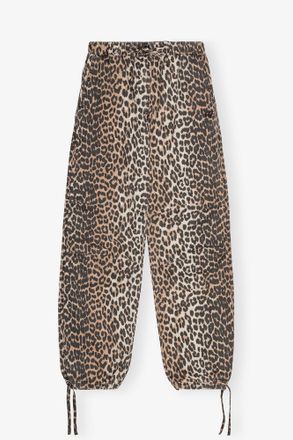 Ganni Brown Leopard Washed Cotton Canvas Drawstring Pants - Size 32 Organic