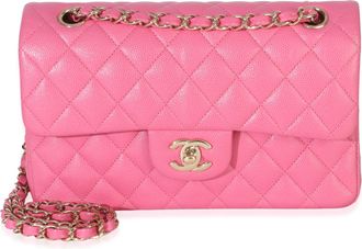 Chanel Pink Quilted Caviar Small Classic Double Flap Handbag