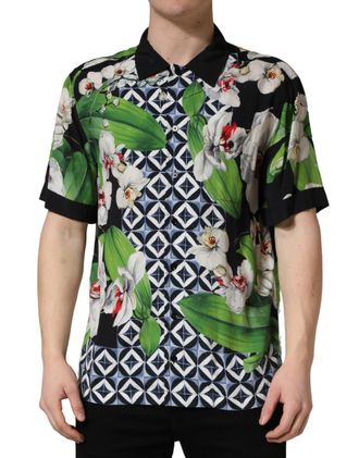 Dolce & Gabbana Multicolor Tropical Orchid Print Men Mens Shirt