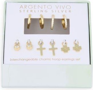 Argento Vivo Mixed CZ Charms & 2-Pack Huggie Hoop Earrings in Gold at Nordstrom Rack