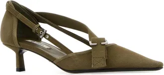Prada Womens Army Green Canvas Pumps Militare Scarpe Con Tacco High Heel Shoes