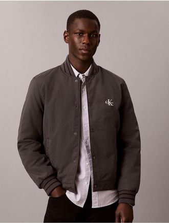 Calvin Klein Jeans Calvin Klein Mens Mixed Media Varsity Bomber Jacket - Grey - XL
