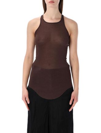 Rick Owens Brown Round Neck Curved Hem Top