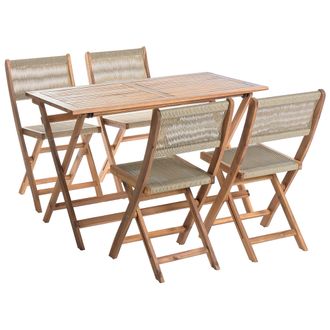 Beliani Conjunto De Comedor De Jard&iacute;n De 4 Plazas Mesa De Exterior 120 X 60 Cm Sillas Madera De Acacia Beige Prossedi