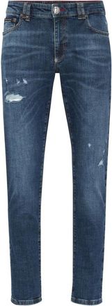Philipp Plein Destroyed Slim Fit Jeans - Heren - Slim Fit Jeans - Blauw - W40 - Katoen - Jeans
