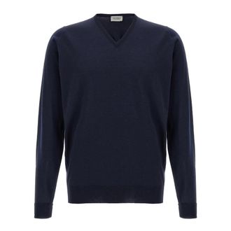 John Smedley V-neck Knitwear, male, Blue, XL, Bobby Wool Jumper