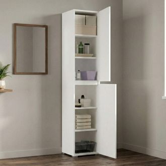 Dmora Armario Multiusos De Abedul Con 2 Puertas, Zapatero Con Estantes Regulables, Zapatero Con 2 Puertas, 100% Made In Italy, 45x37h195 Cm, Blanco, Con Emb