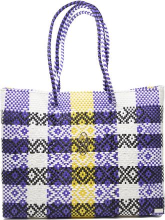 Lola's Bag Womens Travel Woven Tote Bag With Clutch In Purple/yellow