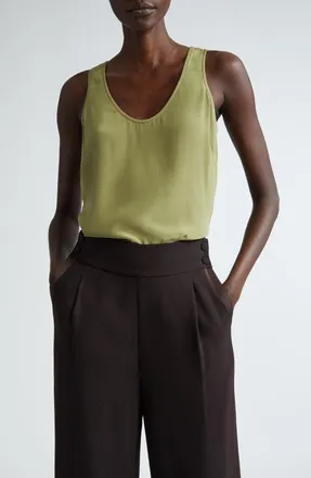 St. John Silk Cr&ecirc;pe de Chine Tank in Moss at Nordstrom, Size X-Large