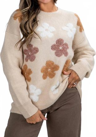 Bibi Brooklyn Floral Sweater In Soft Beige Brown Ivory
