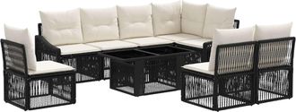vidaXL Conjunto De Sof&aacute;s De Jard&iacute;n 9 Uds. Negro Y Blanco Crema Vidaxl