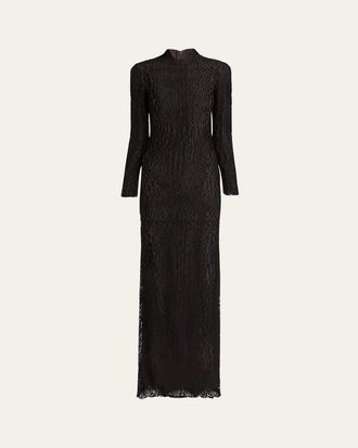 Tom Ford Leopard Lace Mock-Neck Evening Dress