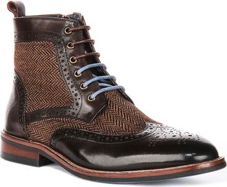 Justinreess England Hi Kennedy W Womens Tweed Combo Boot With Zip Ankle Boots (Dark Brown, UK 4)