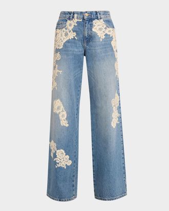LoveShackFancy Bambie Lace Applique Jeans