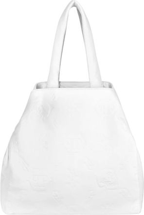 Philipp Plein Lederen Handtas Maxi met Monogramreli&euml;f - Dames - Shoppers - Wit - ONE Size - Katoen - Tassen