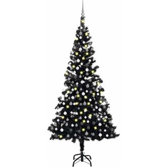 vidaXL &Aacute;rbol De Navidad Preiluminado Con Luces Y Bolas Negro 210 Cm Vidaxl