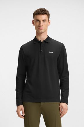 Boss Green by Hugo Boss Langarm-Poloshirt BOSS GREEN Plisy, Herren, Gr. XXL, schwarz (schwarz009), Jersey, Obermaterial: 100% Baumwolle, unifarben, regular fit h&uuml;ftlang, V-Au