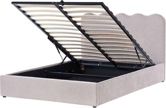 Beliani Cama Con Somier Tapizado De Chenilla 140 X 200 Cm Con Cabecero Espacio Almacenaje Elevable Beige Nanterre