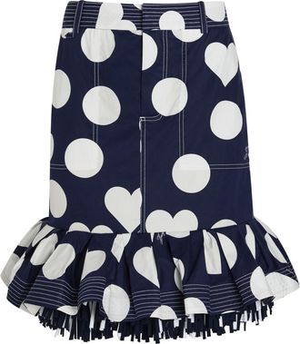 Jacquemus La Jupe Cabana Polka dot Fringed Cotton Knee-length Skirt - Navy - 34 (UK6 / XS)