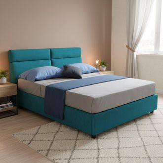 Dmora Cama Doble Alcatron, Desenfundable, Con Almacenaje Hecha En Italia, Medida Colch&oacute;n 160x190 Cm, Azul