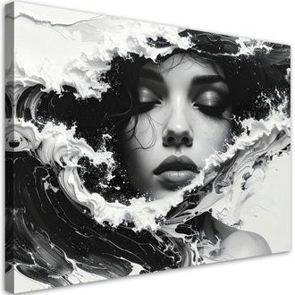 Feeby Impresi&oacute;n De Imagen, Retrato Art&iacute;stico En Blanco Y Negro De Una Mujer Con Olas Del Mar, 120x80