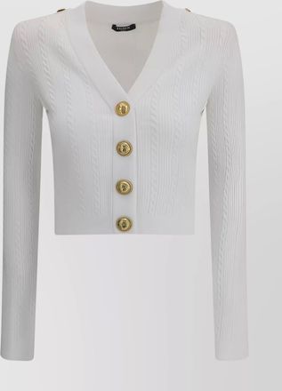 Balmain v-neck cable knit cardigan with gold-tone buttons