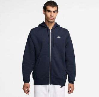 Nike Mens Club Full-Zip Hoodie - White/Obsidian/Obsidian Size XXL