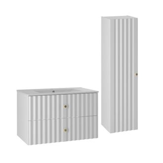 Petits Meubles Set de muebles con lavabo encastrado y columna estratificado Blanco