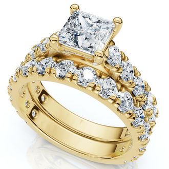 Pompeii3 Certified 3Ct Princess Cut Diamond Engagement Ring Set 14k Gold Lab Grown