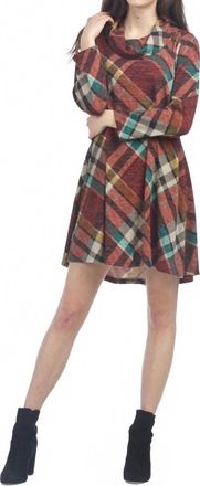 Papillon Cowl Neck A-Line Sweater Dress In Wine Plaid