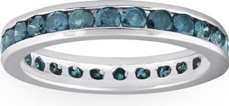 Pompeii3 1 1/2ct Blue Diamond Channel Set Eternity Ring 14K White Gold Size Selectable