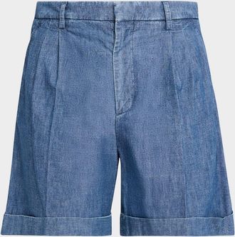 Valentino Garavani Men & apos;s Crochet-Trim Denim Shorts