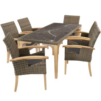 TecTake Garden Table & Chairs - Foggia dining table, 6 Rosarno chairs in Natural | Size: 6 Person