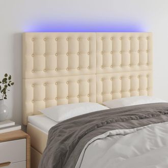 vidaXL Cabecero Con Luces Led Tela Crema 144x5x118/128 Cm Vidaxl