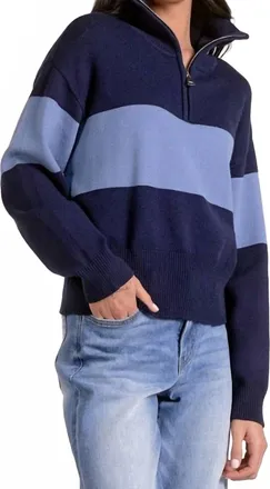 Elan Bold Stripe 1/4 Zip Top In Blue