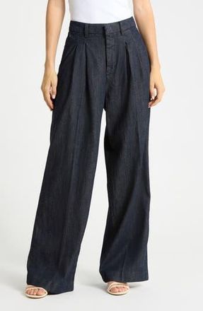 Good American Pleated High Waist Wide Leg Pants in Indigo1187 at Nordstrom Rack, Size 10
