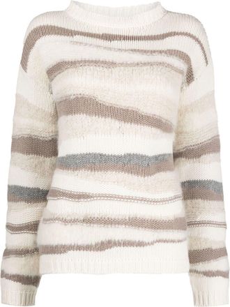 Fabiana Filippi striped crew neck jumper - women - Silk/Polyamide/Polyester/Viscose/Cashmere/Merino/Alpaca Wool - 38 - White