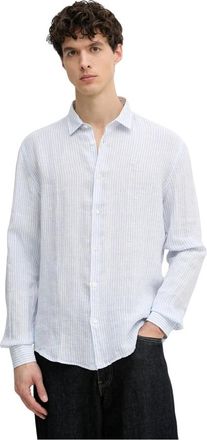 Trussardi Gestreepte Linnen Blouse - Heren - Casual Overhemden - Blauw - 2XL - Linnen - Overhemden