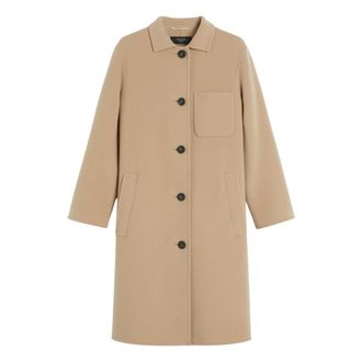 Max Mara Jassen, Dames, Bruin, S, Wol, Handgemaakte lange jas van zuivere wol