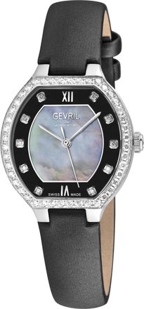 Gevril Group Womens Lugano Luxury Swiss Diamond Black MOP Dial 316L Genuine Italian leather Watch - One Size