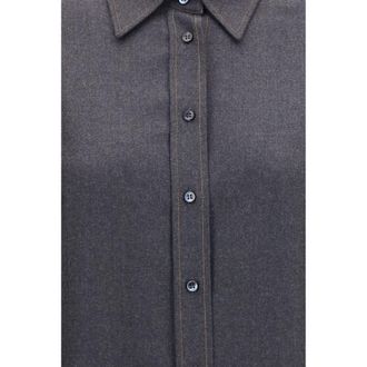 Brunello Cucinelli Womens Gray Wool Oves Aries Dress Shirt